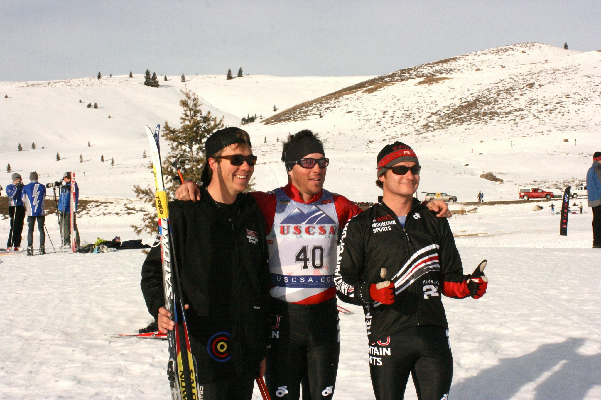 Justin and Chris with coach Ansel after a long day on the skis. Photo: MS Media